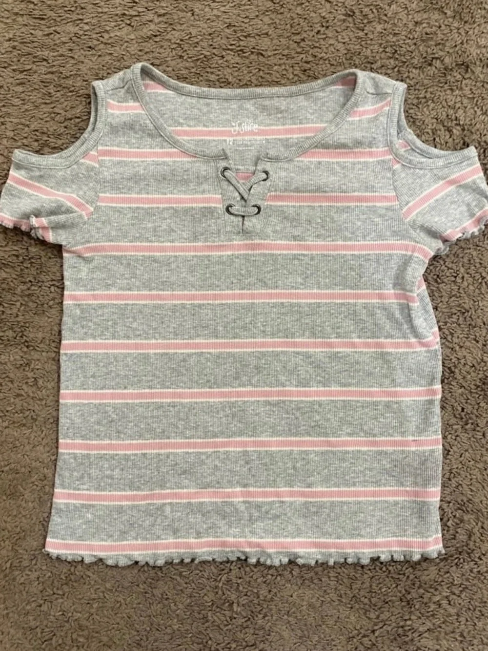 Girls Justice Stripe Shirt size 10/12 pink/grey